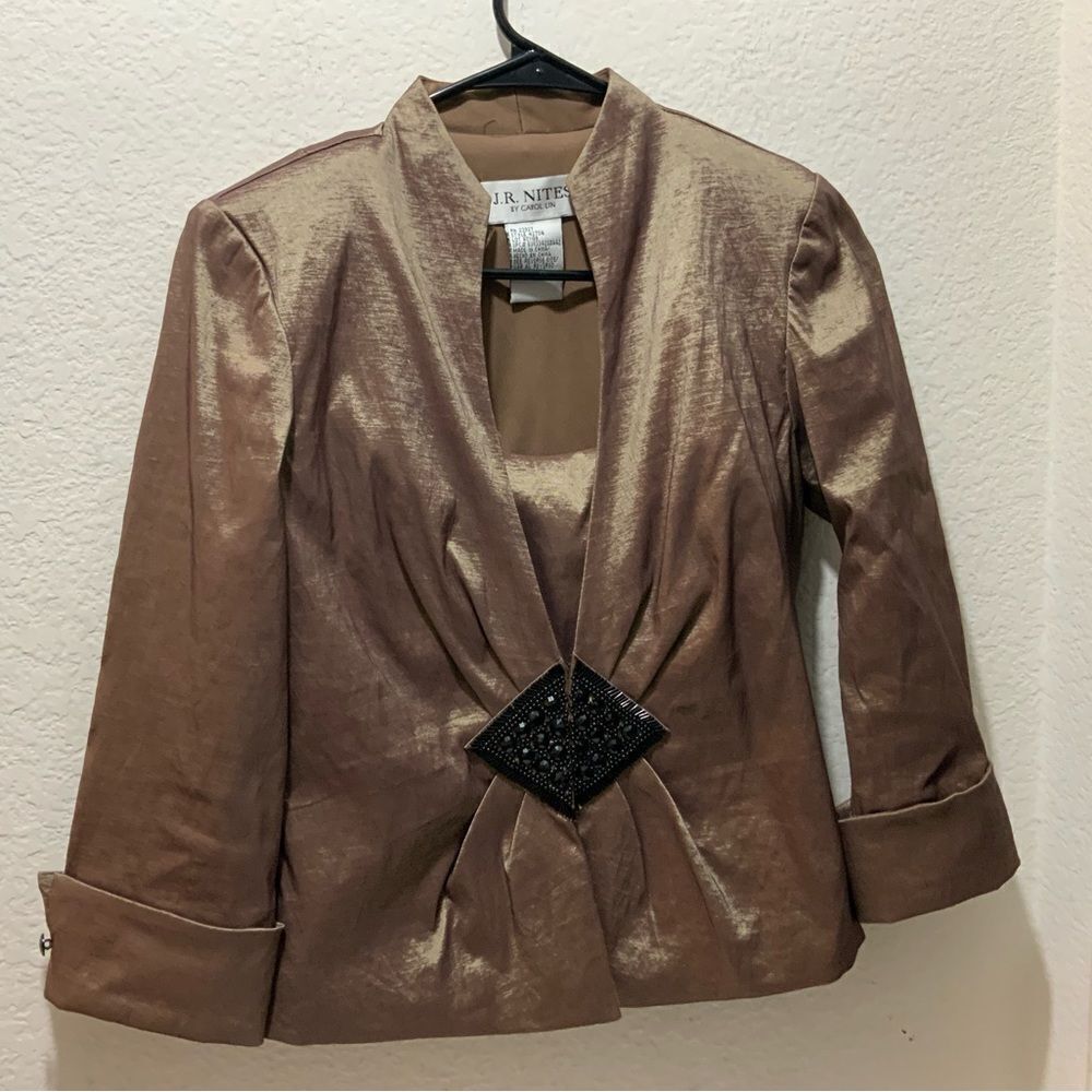 J.R. NITES by CAROL LIN 2pc. Top/Blouse METALLIC Tank/Blazer SHINY sz 6